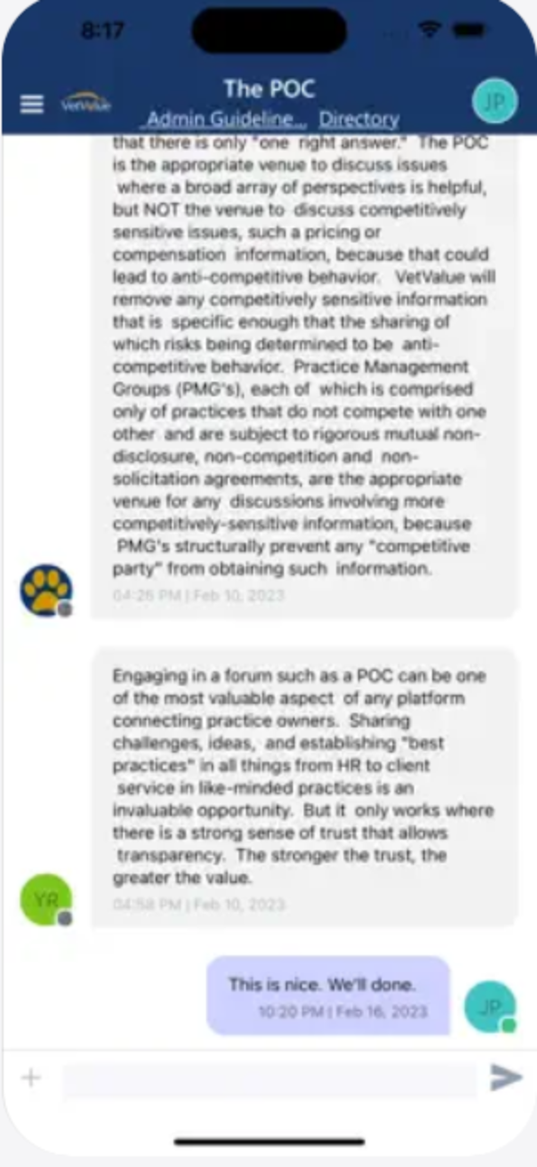 A discussion thread in The POC, the Practice Owner Community
